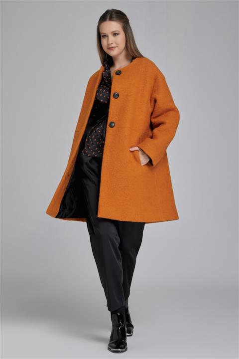 Gusto Sıfır Yaka Astarlı Yün Kaban - Safran