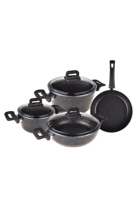 Bambum Taşev Monde - 7 Parça Granit Tencere Seti Siyah