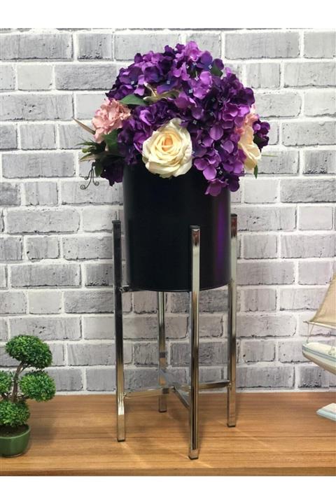 Evistro Ferforje Metal Standlı Çiçeklik Saksılık Krom