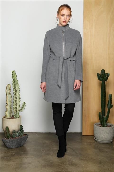 Olcay Süs Fermuarlı Nervür Detaylı Kaban Gri 3717