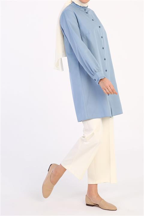 ALLDAY Soft Mavi Yaka Ve Kol Fırfırlı Gömlek Tunik