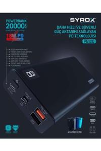 Syrox Yeni 20000 Mah Led Ekran 18w Pd Taşınabilir Hızlı Powerbank Mavi Renk