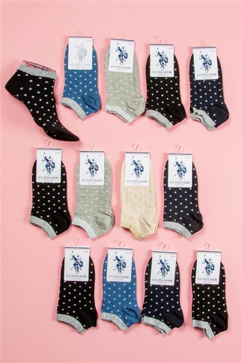 U.S. Polo Assn. 12'li Kadın Puantiyeli Çok Renkli Asorti Pamuklu Nefes Alabilen Patik Çorap