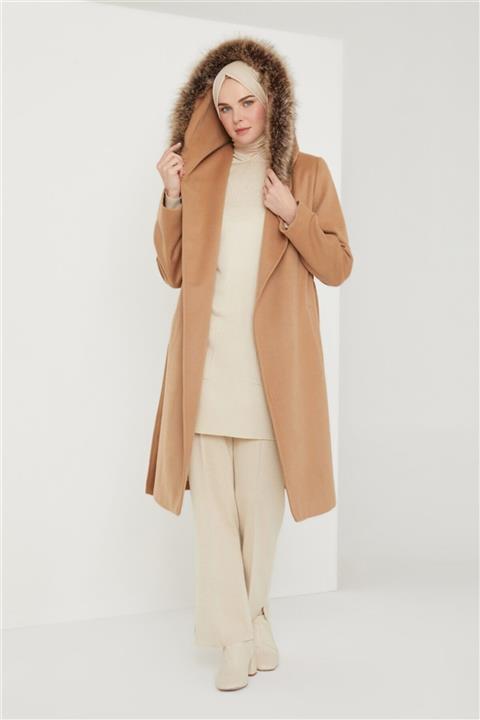 Armine Kürk Kapüşonlu Kaban 21k7400 Camel