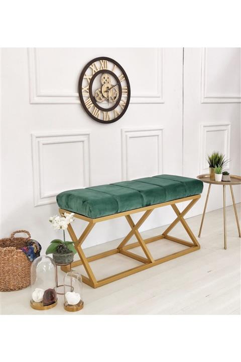 evodeko Gold Ayaklı Yeşil Bench Puf