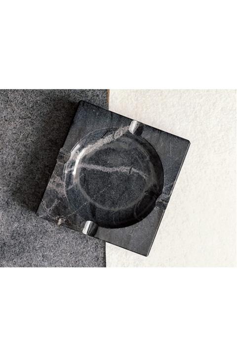 Pergamon Siyah Renk Mermer Küllük Gri-siyah Gerçek Mermer Tek Adet