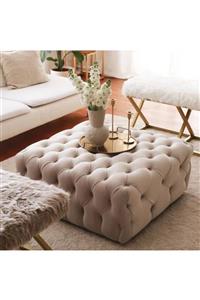 ERİZA 70x70cm Kare Chester Puf (ekru)