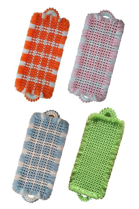 Göçmen Tuhafiye El Örgüsü Banyo Lifi Çeyizlik Kese 50x20 Cm (Yeşil- Turuncu- Pembe- Mavi) 4 Lü Takım
