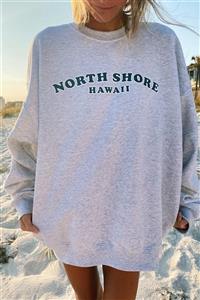 MODAGEN Kadın Gri North Shore Baskılı Oversize Sweatshirt