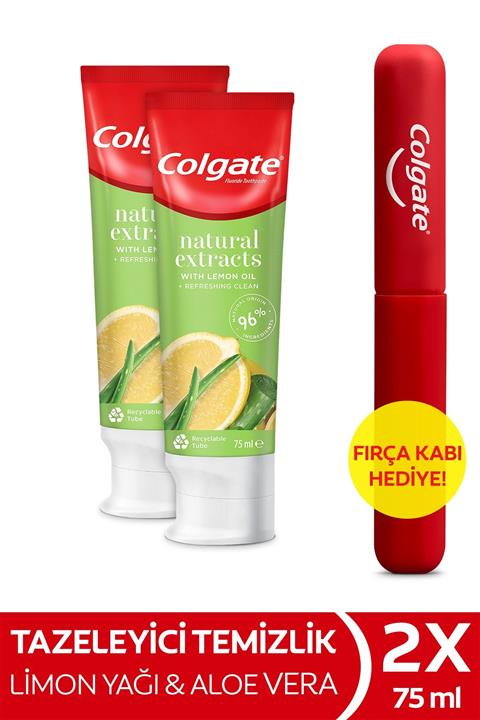 Colgate Natural Extracts Limon Yağı Ve Aloe Vera Diş Macunu 75 ml X 2 Adet Fırça Kabı Hediye