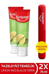 Colgate Natural Extracts Limon Yağı Ve Aloe Vera Diş Macunu 75 ml X 2 Adet Fırça Kabı Hediye