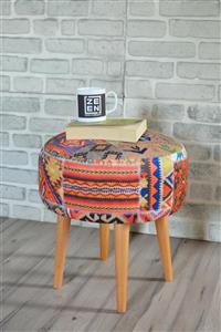 Sanal Mobilya DOLCE YUVARLAK SİLİNDİR PUF TURUNCU KİLİM DESENLİ