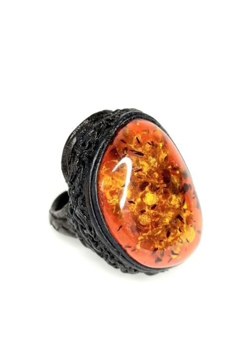 Amber by Mazukna Karamel Baltık Damla Kehribar Deri Yüzük