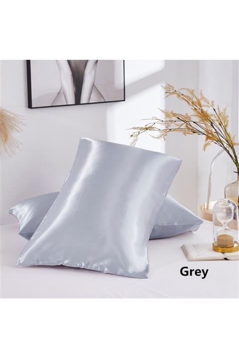 Tinybabyconcept %100 Ipek Pamuklu Saten Yastık Kılıfı Gri Renk 50x70cm 2 Adet
