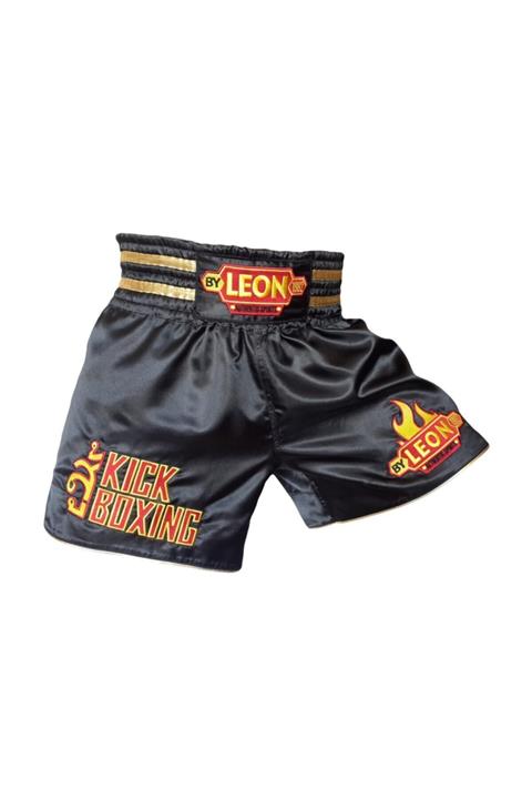 By Leon 1982 Leon Kick Boxing Nakışlı Profesyonel Kick Boks Şortu Siyah