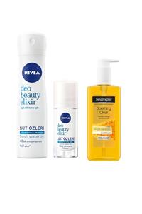 Neutrogena Nivea Sprey Beauty Elıxır 150ml +roll-on 40 Ml+soothing Clear Makyaj Temizleme Jeli 200ml