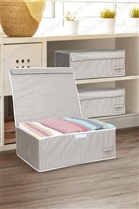 Meleni Home 3 Adet Kapaklı Çok Amaçlı Hurç Saklama Kutusu Organizer Baza 50 X 40 X 19 Cm Gri