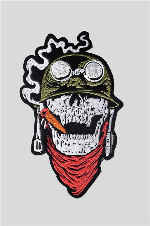 PEÇ Puro Içen Motorcu Asker / Kuru Kafa, Nakış, Patch, Yapışkanlı Yama, Ceket Arma,