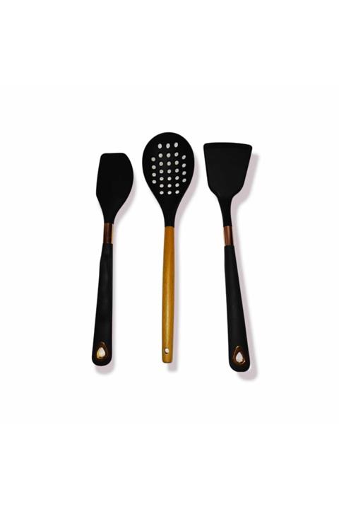 Bycomo Ahşap Saplı Lüks Spatula Kevgir Seti 3' Lü