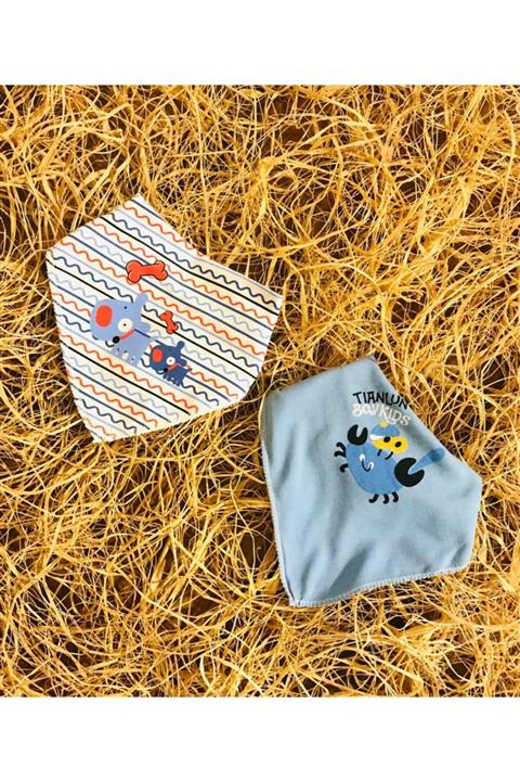 Necix's Bebe Bebek %100 Pamuk Mavi-lacivert Tarz Fular Mama Önlüğü 2 Adet