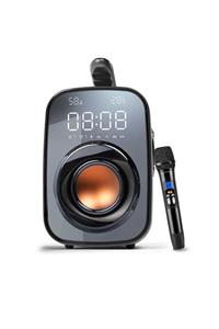 Cep prime Soaiy Sh25 Bluetooth Hoparlör Karaoke Mikrofon Aynalı Tasarım Dijital Saat Tasarım Alarm Özellikli