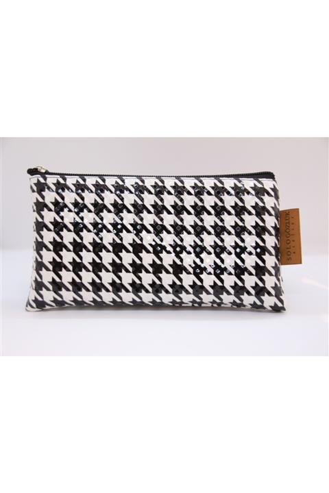 TÜRKELİ TEKSTİL Unisex Beyaz Kazayağı Suni Deri Gözlük Çantası