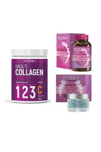 Voonka Collagen, Hyaluronic Acid 32 Tablet + Multi Collagen Powder 300 Gr+hyaluronic Acid Cream 50 Ml