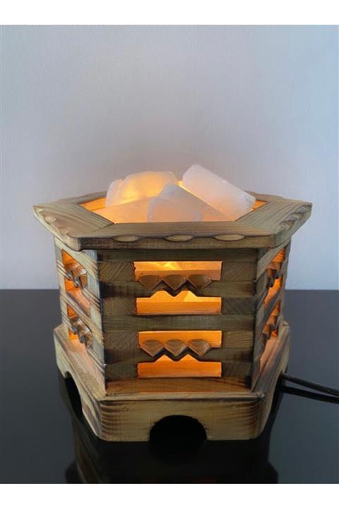 ÖZKANOĞLU Işlemeli Ahşap Model Tuz Lambası