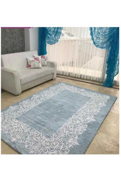 Mis bella Very Nice Home Mavi 6m² Süngerli, Lastikli, Kaymaz, Kadife Dijital Baskılı Halı Örtüsü