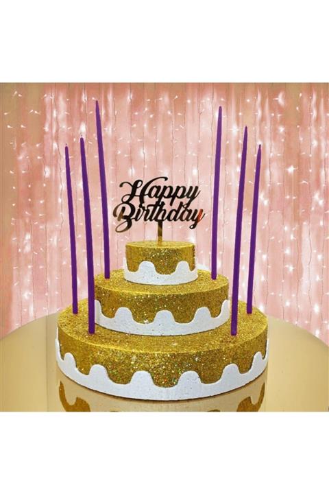 Aker Hediyelik Mor İnce Şamdan Pasta Mumu 20 Adet