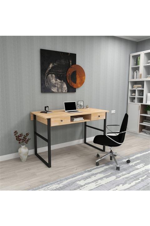 WOODFACE Allen Ofis Çalışma Masası 120x60 Doğal Ahşap Cm Demir Iskelet Özel Tasarım