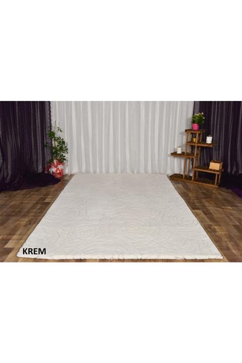 sahanehome Gül Desenli Welsoft Halı Örtüsü Krem