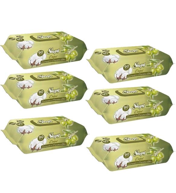 Sleepy Doğal Zeytinyağlı Islak Havlu 90 Yaprak X 6 Adet