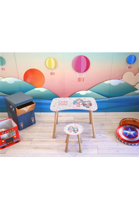 Popcorn Kids Cute Gırls Tabureli Masa Seti (2-5 YAŞ)