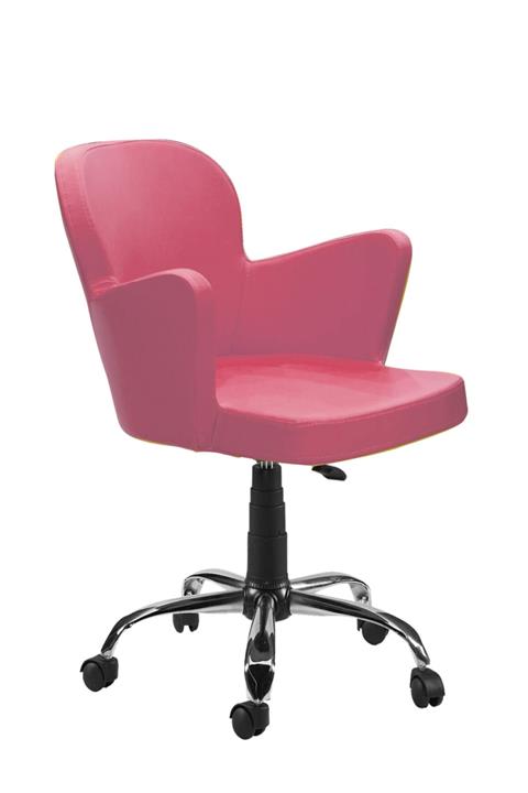 SANDİNO Kelebek Pembe Suni Deri Metal Ayaklı Ofis Çalışma Sandalyesi