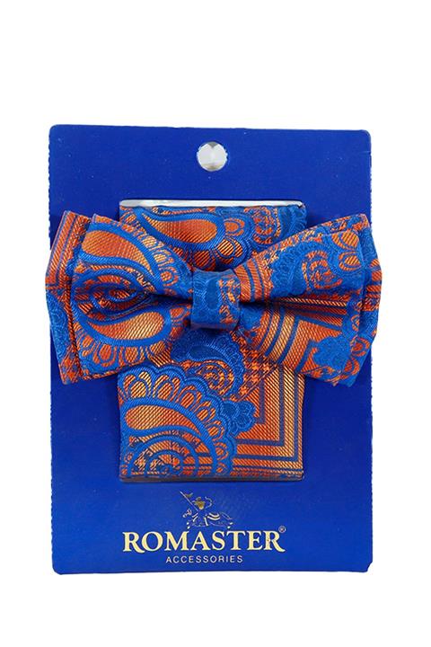 ROMASTER Renkli Çiçek Desenli Mendilli Papyon