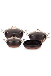 OMS 7pcs Granit Küre Tencere Seti Cam Kapak
