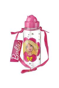 Tuffex Kız Çocuk Pembe Barbie Matara Suluk 500 ml Şeffaf Silikon Pipetli