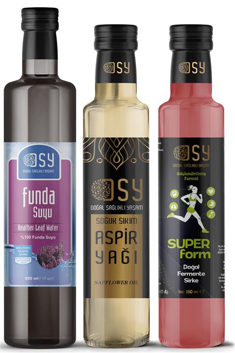 doğal sağlıklı yaşam Aspir Yağı 250ml Süper Form Sirkesi 250ml Funda Suyu 500ml