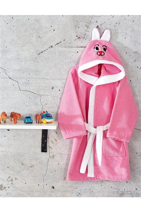 ROSEHOME %100 Pamuklu Açık Pembe Kapşonlu Çocuk Bornozu