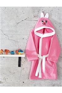 ROSEHOME %100 Pamuklu Açık Pembe Kapşonlu Çocuk Bornozu