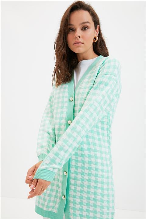 Trendyol Modest Mint V Yaka Uzun Triko Hırka TCTAW22TH0047