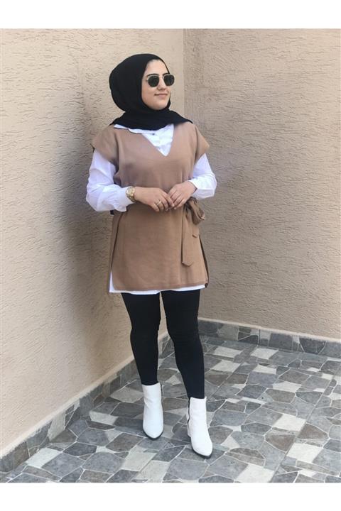 EREN Süveter Ve Gömlek Ikilisi Kahve Beyaz Rengiyle