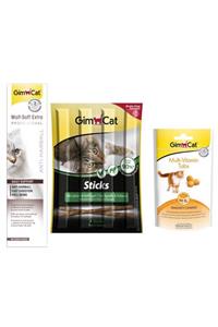 Gimcat Malt Paste Kedi Ödülü Kedi Macunu 100 gr + Sticks Kuzu Etli 20 gr + Multi Vitamin Tabs 40 gr