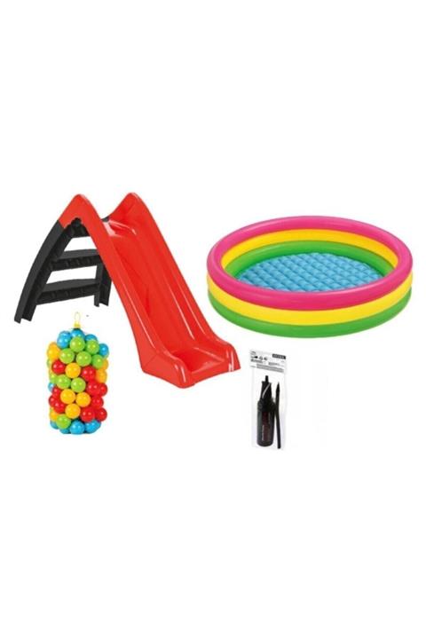 Intex Kaydıraklı Oyun Seti (sunset Havuz / 6 Cm 100 ' Lü Oyun Havuz Topu / Pompa / Kaydırak)