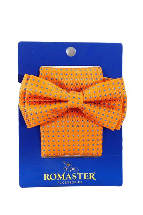 ROMASTER Turuncu Renk Nokta Desenli Mendilli Papyon
