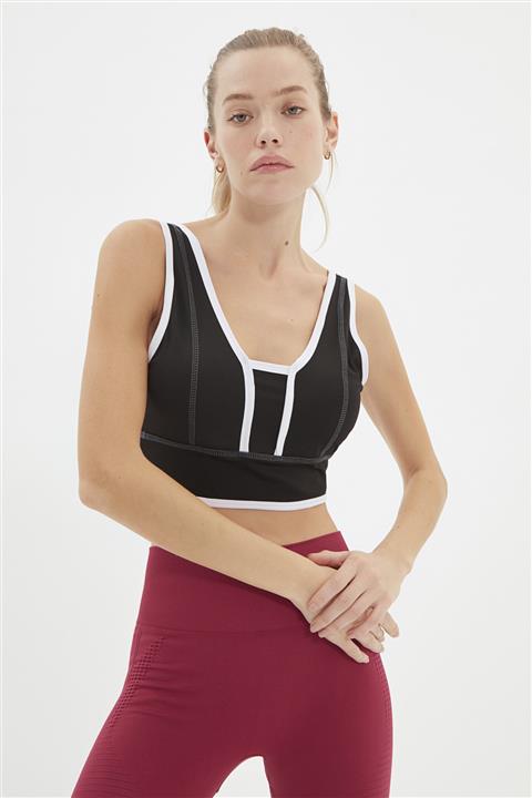 TRENDYOLMİLLA Siyah Şerit Detaylı Destekli Örme Spor Sütyeni TWOAW22SS0049