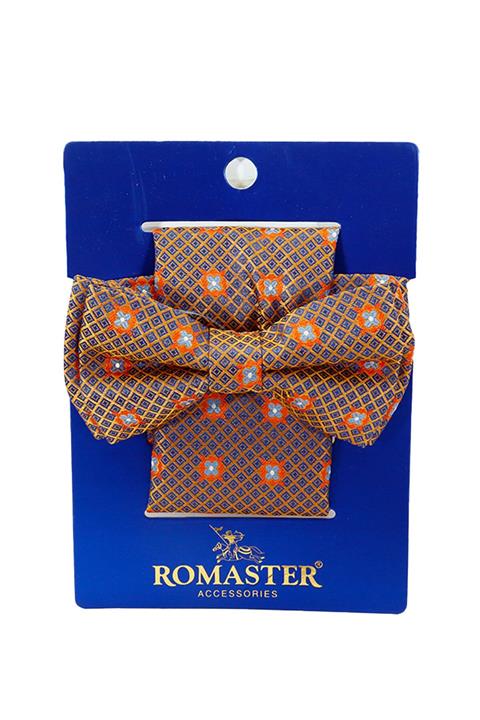 ROMASTER Erkek Turuncu Desenli Mendilli Papyon