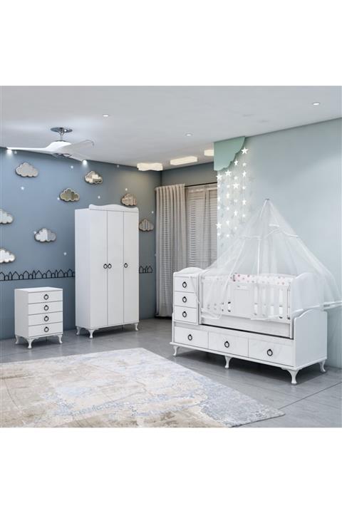 Garaj Home Elfin Yıldız 3 Kapaklı Asansörlü Bebek Odası Takımı - Yatak Ve Uyku Seti Kombinli Uyku Seti Pembe