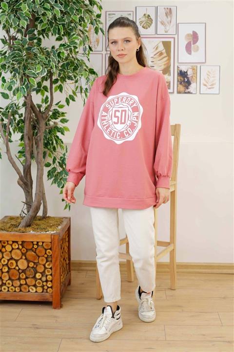 İmajButik Önü Baskı Detaylı Sweat/pudra